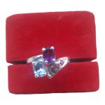 925 Silver Ring with Blue Topaz, Amethyst, and Pink Sapphire - Elegant Handmade Jewelry