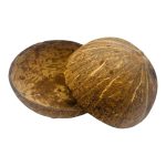 Set of three natural coconut shell bowls for salads, snacks, and smoothies