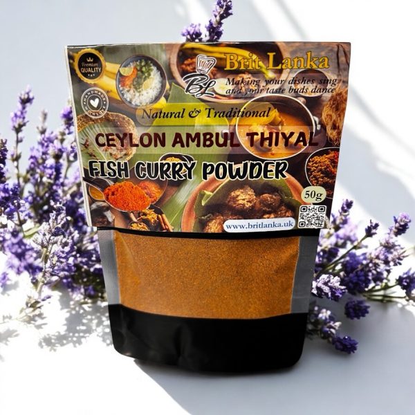 Authentic Ceylon-style Ambul Thiyal spice mix with Garcinia Cambogia, cinnamon, garlic, and curry leaves.