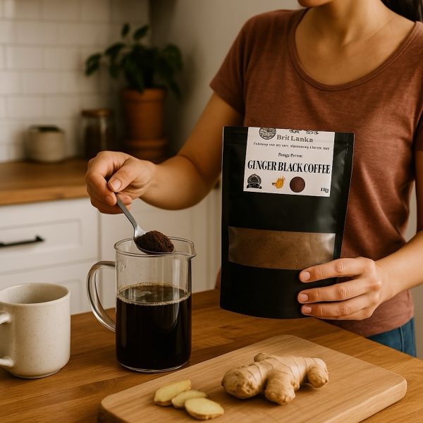 Premium hand-roasted Ceylon black coffee with organic ginger – 100g pack